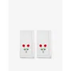 Gohar World Ite Twin Rose-embroidered Cotton And Linen-blend Napkins Set Of Two In White
