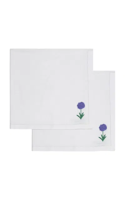 Gohar World Á Jour & Flora Embroidered Linen Dinner Napkin