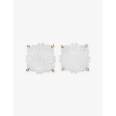 Gohar World Lace Pearl-embellished Cotton And Pear Coasters White