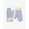 Gohar World Light Blue Stripe Lace-trim Striped Cotton Oven Gloves Set Of Two In Light Blue Stripe