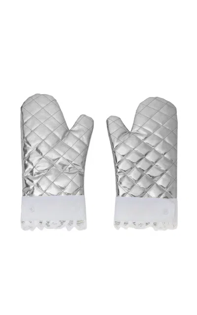 Gohar World Metallic Oven Gloves In Silver