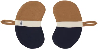 Gohar World Navy & Brown Bean Pot Mitts Set In Blue