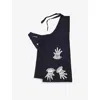 Gohar World Navy Lace Hands-appliqué Cotton Full Apron In Blue