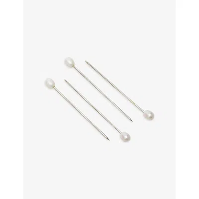 Gohar World Pearl Set Of Four Sterling Silver-plated Metal Cocktail Picks In Gray