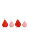 Gohar World Set-of-four Strawberry Candles In Red