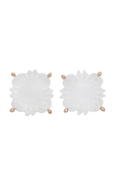 Gohar World Set-of-two Lace Coasters With Pearls In White