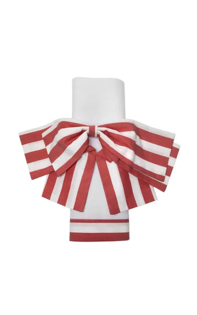 Gohar World Set-of-two Striped Cotton-linen Napkin Bows In Red