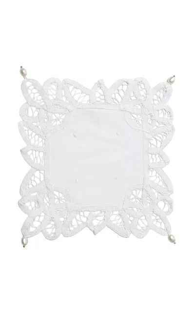 Gohar World - Square Lace Doily With Pearls - White