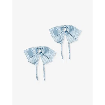 Gohar World Light Blue Striped Cotton-blend Napkin Bows Set Of Two