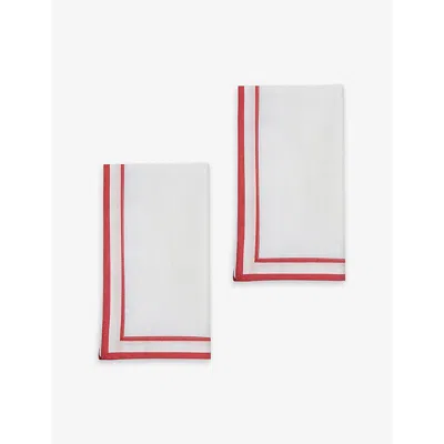 Gohar World Red Stripe Striped-trim Cotton And Linen-blend Napkins Set Of Two