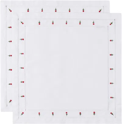 Gohar World Two-pack White À Jour' & Rose Dinner Napkins In Red Rose