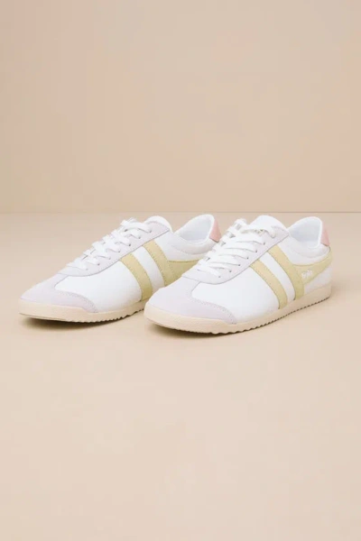 Gola Bullet Pure White And Lemon Suede Leather Sneakers