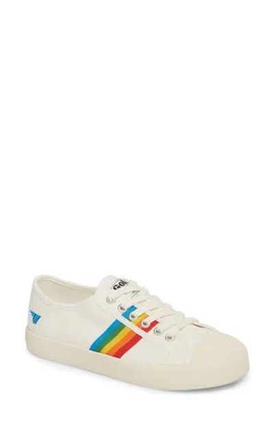 Gola Coaster Rainbow Striped Sneaker In White
