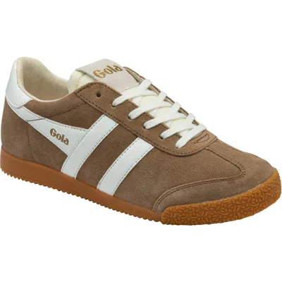 Gola Elan Tobacco And White Color Block Suede Leather Sneakers In Beige