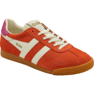 Gola Elan Colourful Counter Suede Sneakers Women In Hot Coral/off White/fuchsia