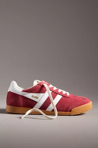 Gola Elan Deep Red Color Block Suede Leather Sneakers