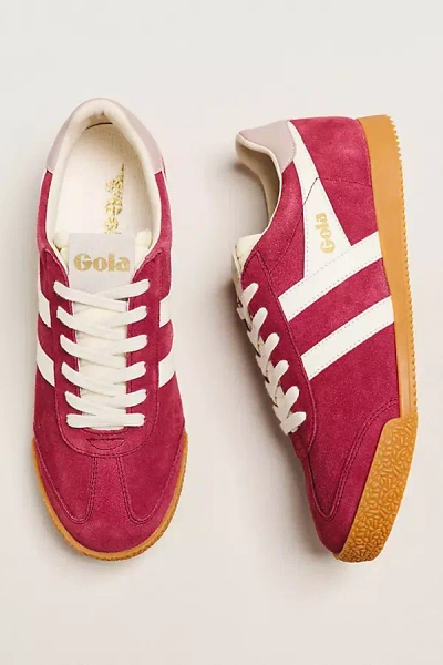 Gola Elan Deep Red Color Block Suede Leather Sneakers