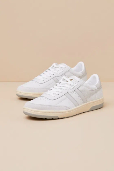 Gola Falcon Mirror White And Silver Leather Lace-up Sneakers