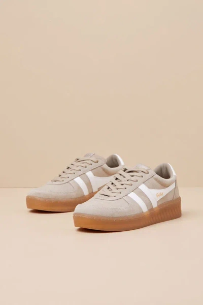 Gola Grandslam Bone And Off White Suede Leather Sneakers