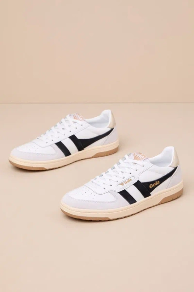 Gola Hawk White And Black Color Block Suede Sneakers