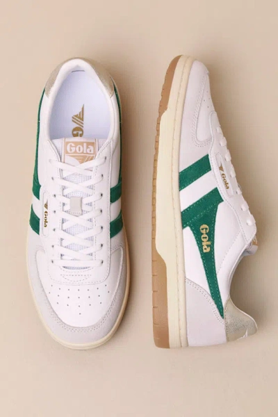 Gola Hawk White And Dark Green Color Block Suede Sneakers