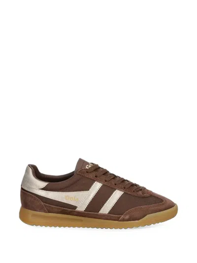 Gola Suede-panelled Metallic-trim Sneakers In Brown