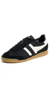 Gola Torpedo Black Multi Color Block Leather Lace-up Sneakers In Black/off White