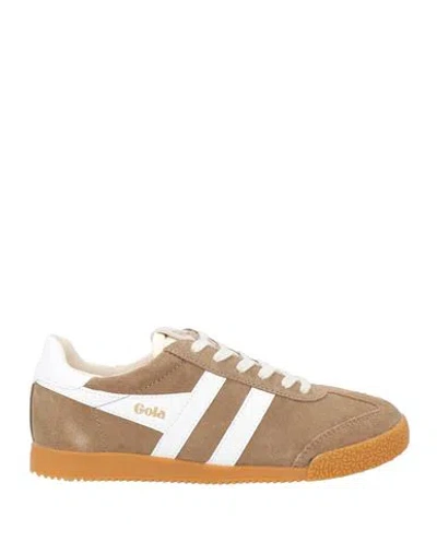 Gola Woman Sneakers Camel Size 7 Leather In Bone/white