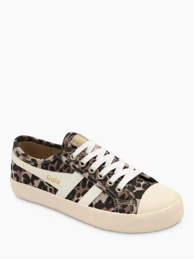 Gola Women's Classics Coaster Leopard Print Trainers Sneakers In Tan/offwhite In Multi