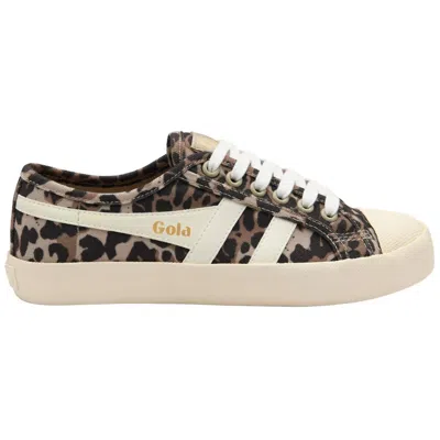 Gola Women's Coaster Animal Print Trainer Sneaker In Tan/off White In Black