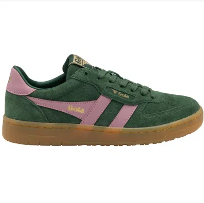 GOLA WOMEN'S HAWK SUEDE '86 SNEAKER IN EVERGREEN/CANDY/GUM