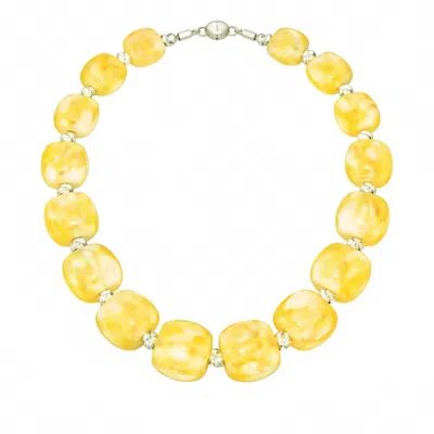 Gold & Honey For Brunch Beaded Lucite Necklace In Yellow Marble In Multi
