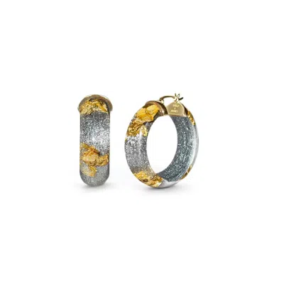 Gold & Honey Mini Leaf Lucite Hoop Earrings In Pixi Gold Leaf In Metallic