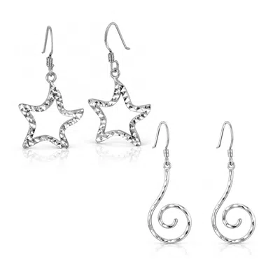 Gold & Honey Stars & Swirls Dangle Earrings Set In Silver