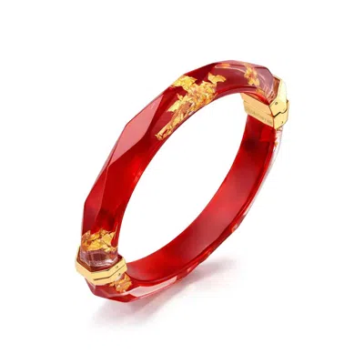 Gold & Honey Thin Faceted Lucite Bangles In Carnelian Gold Leaf In Red