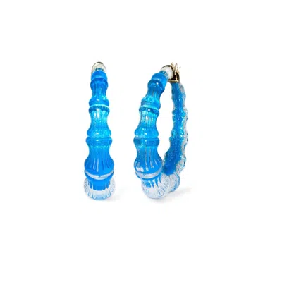 Gold & Honey Women's Bamboo Illusion Lucite Hoop Earrings In Fiji In Blue