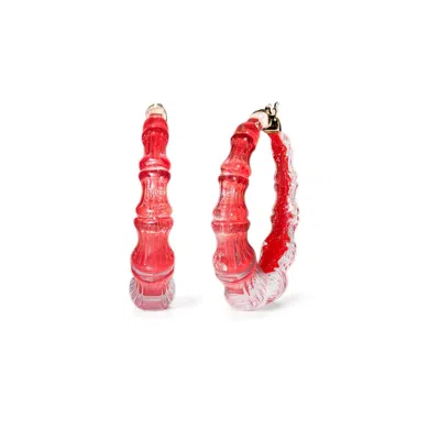Gold & Honey Women's Bamboo Illusion Lucite Hoop Earrings In Watermelon In Red