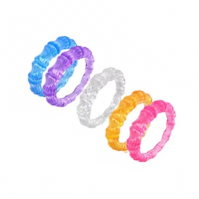 Gold & Honey Women's Bamboo Lucite Rings - Set Of 5 In Multicolor In Pink