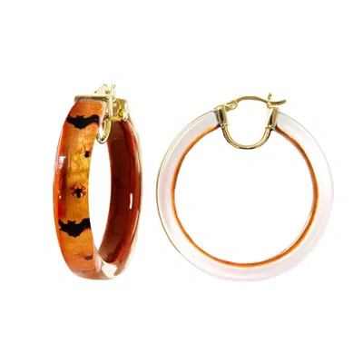Gold & Honey Women's Bats And Spiders Illusion Lucite Hoops In Brown