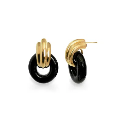 Gold & Honey Women's Black / Gold Donut Door Knocker Earrings In Black In Multi