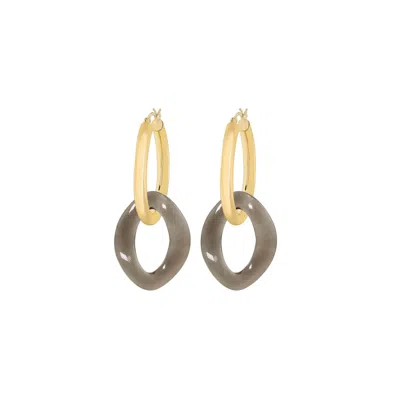 Gold & Honey Women's Black / Gold Gold And Lucite Curb Link Drop Hoop Earrings In Blackberry In Multi