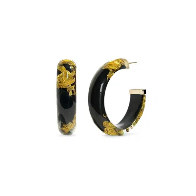 Gold & Honey Women's Black / Gold Gold Leaf Hoops In Black