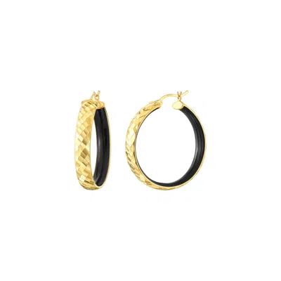 Gold & Honey Women's Black / Gold Hammered Hoop Earrings In Black Enamel