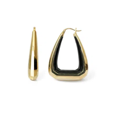 Gold & Honey Women's Black / Gold Triangle Gem Cut Hoop Earrings In Black