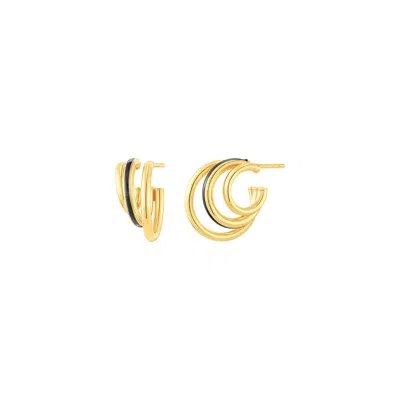 Gold & Honey Women's Black / Gold Triple Hoop Earrings With Black Enamel In Pattern
