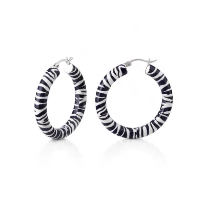 Gold & Honey Women's Black / White Zebra Print Hoop Earrings In Black/white