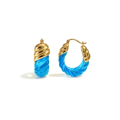 Gold & Honey Women's Blue / Gold Aquamarine Rope Shrimp Lucite Birthstone Hoop Earrings