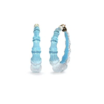 Gold & Honey Women's Blue / Gold Bamboo Illusion Hoop Earrings In Ice Blue In Multi