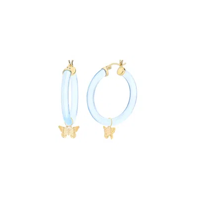Gold & Honey Women's Blue / Gold Butterfly Charm Hoop Earrings In Blue