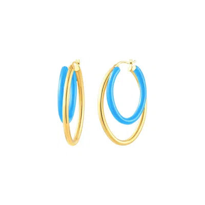 Gold & Honey Women's Blue / Gold Double Oval Enamel Hoop Earrings In Turquoise